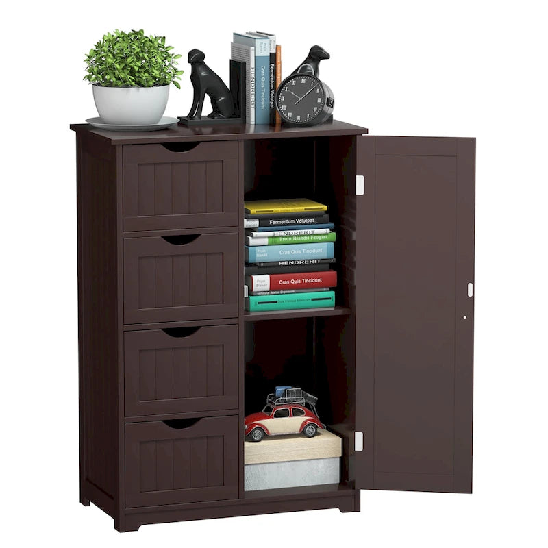 Costway Wooden 4 Drawer Bathroom Floor Cabinet Storage Cupboard 2