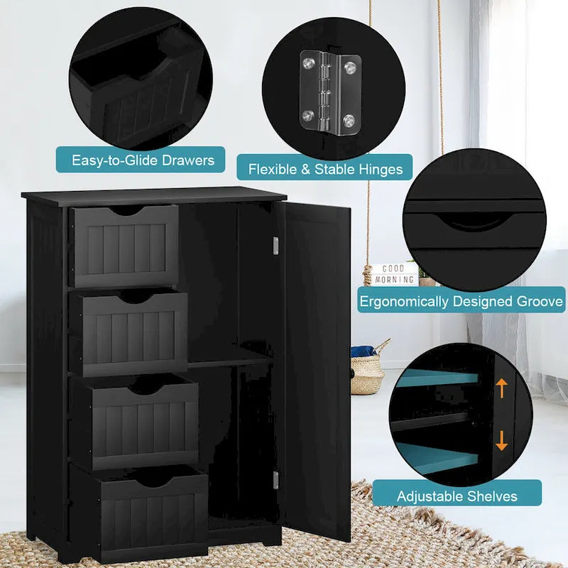 Costway Wooden 4 Drawer Bathroom Floor Cabinet Storage Cupboard 2