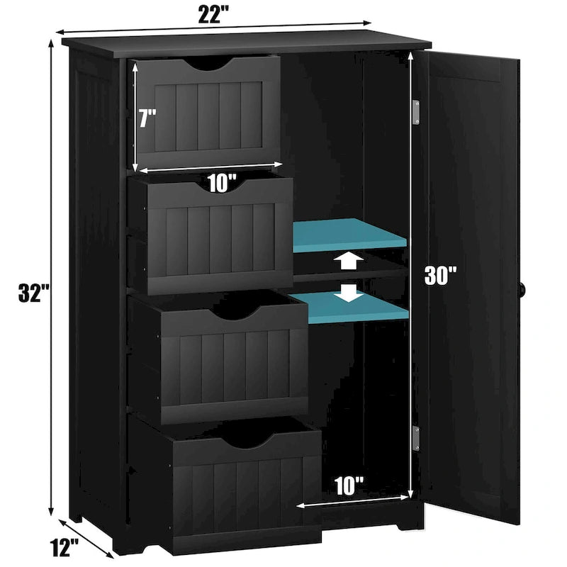 Costway Wooden 4 Drawer Bathroom Floor Cabinet Storage Cupboard 2