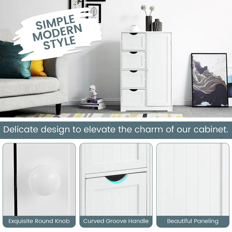 Costway Wooden 4 Drawer Bathroom Floor Cabinet Storage Cupboard 2