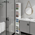 4-Tier Plastic Tall Narrow Storage Cabinet with Movable Wheels, Slim Bathroom Organizers and Storage for Small Space