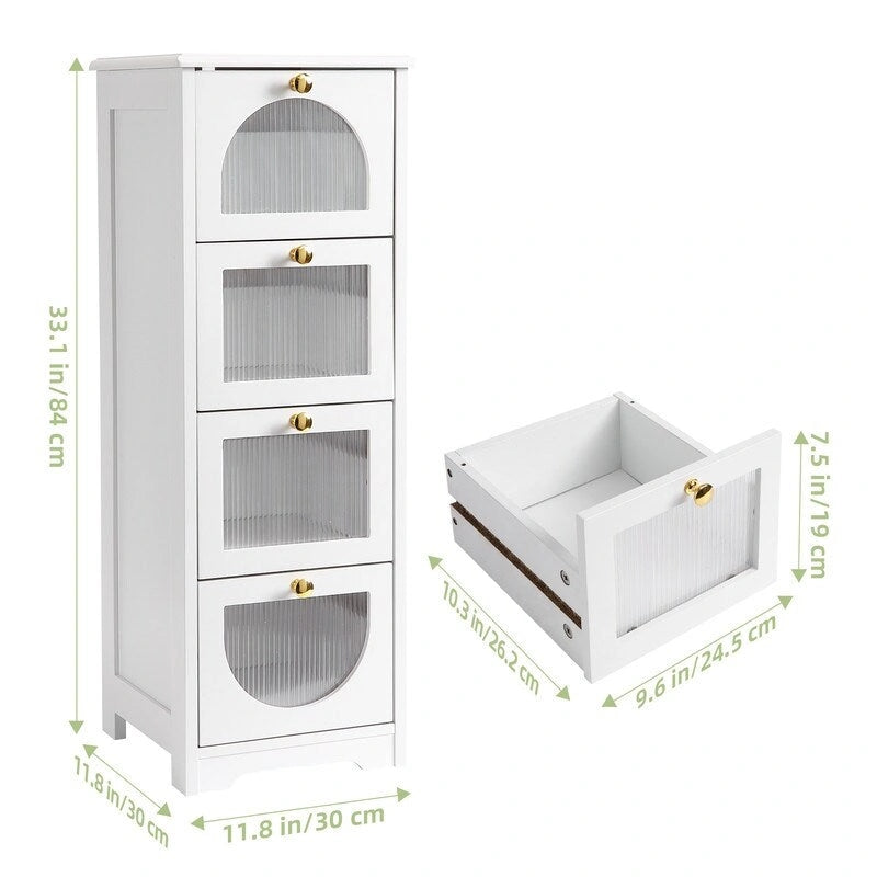 Bathroom Floor Cabinet with 4 Drawers, Small Wooden Storage Cabinet