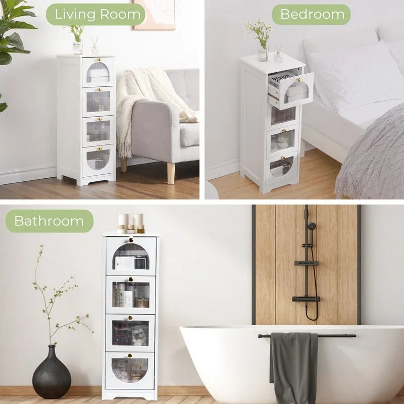 Bathroom Floor Cabinet with 4 Drawers, Small Wooden Storage Cabinet