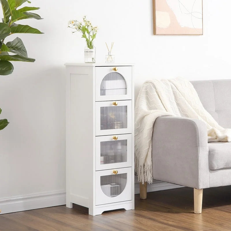 Bathroom Floor Cabinet with 4 Drawers, Small Wooden Storage Cabinet