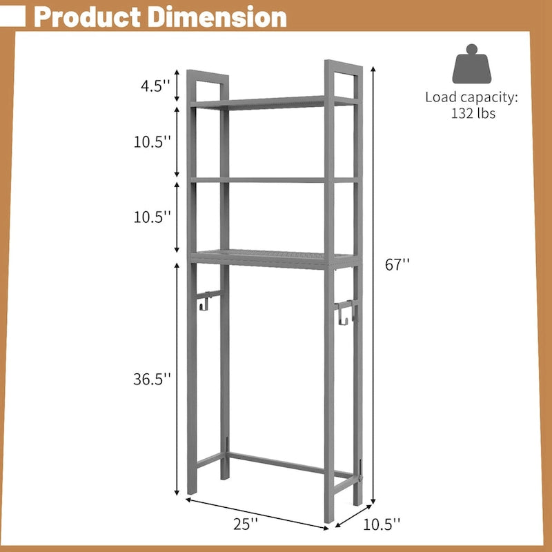 Costway Over-The-Toilet Storage Shelf Space Saving Metal Bathroom - See Details