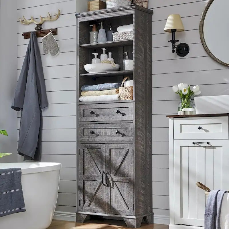 72  Tall Bathroom Storage Cabinet, Farmhouse Storage Cabinet - N/A