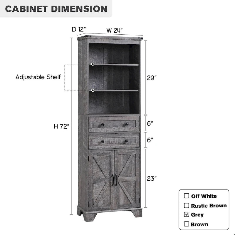 72  Tall Bathroom Storage Cabinet, Farmhouse Storage Cabinet - N/A