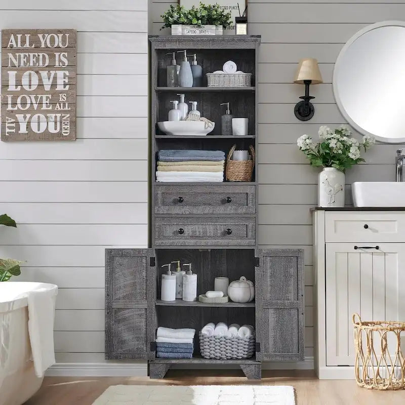 72  Tall Bathroom Storage Cabinet, Farmhouse Storage Cabinet - N/A