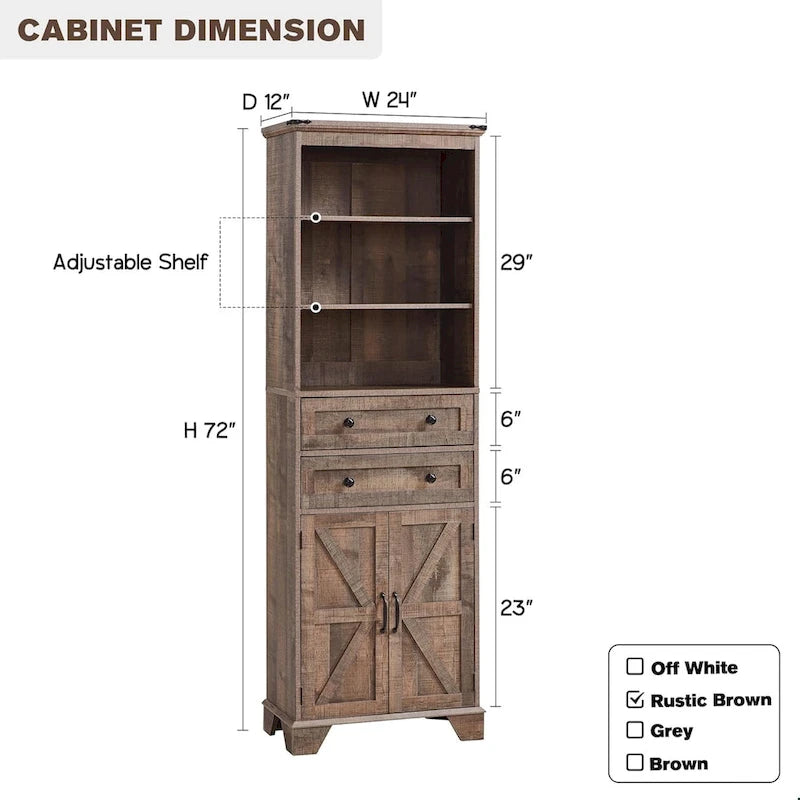 72  Tall Bathroom Storage Cabinet, Farmhouse Storage Cabinet - N/A