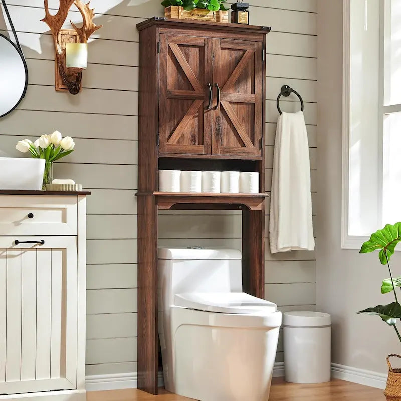 Farmhouse Over The Toilet Storage Cabinet, 67  Tall Bathroom Cabinet