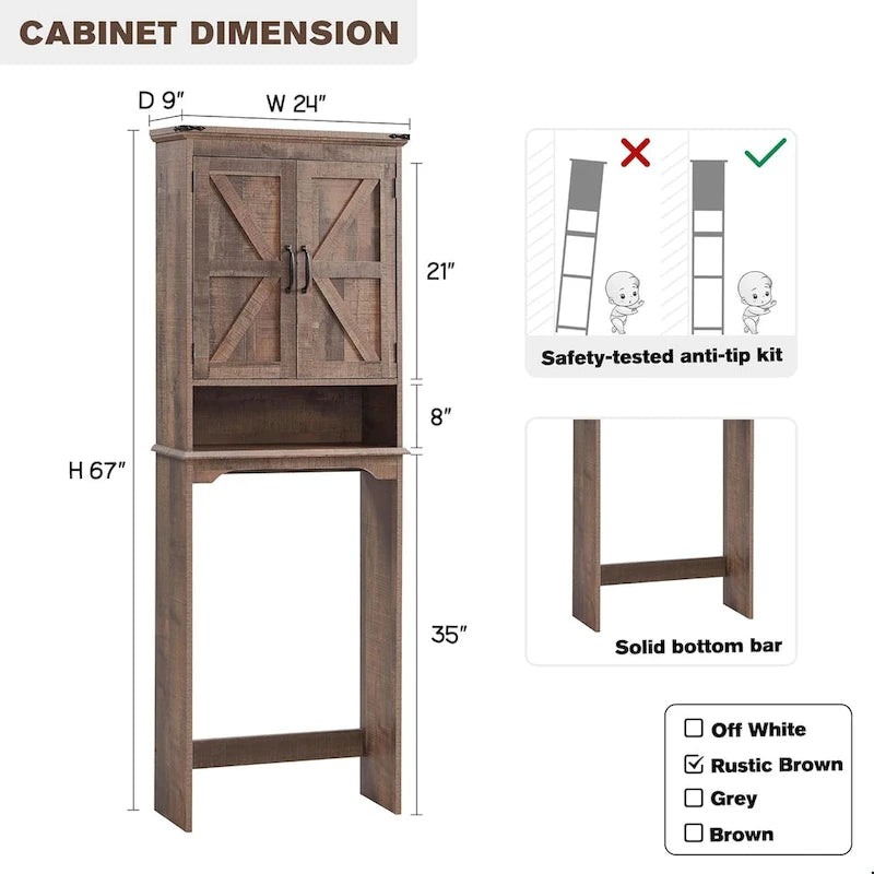 Farmhouse Over The Toilet Storage Cabinet, 67  Tall Bathroom Cabinet