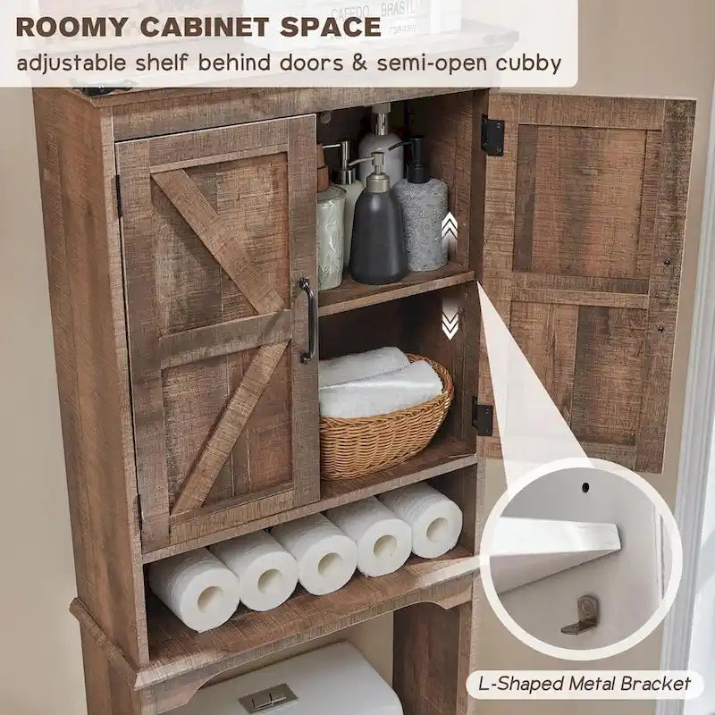 Farmhouse Over The Toilet Storage Cabinet, 67  Tall Bathroom Cabinet