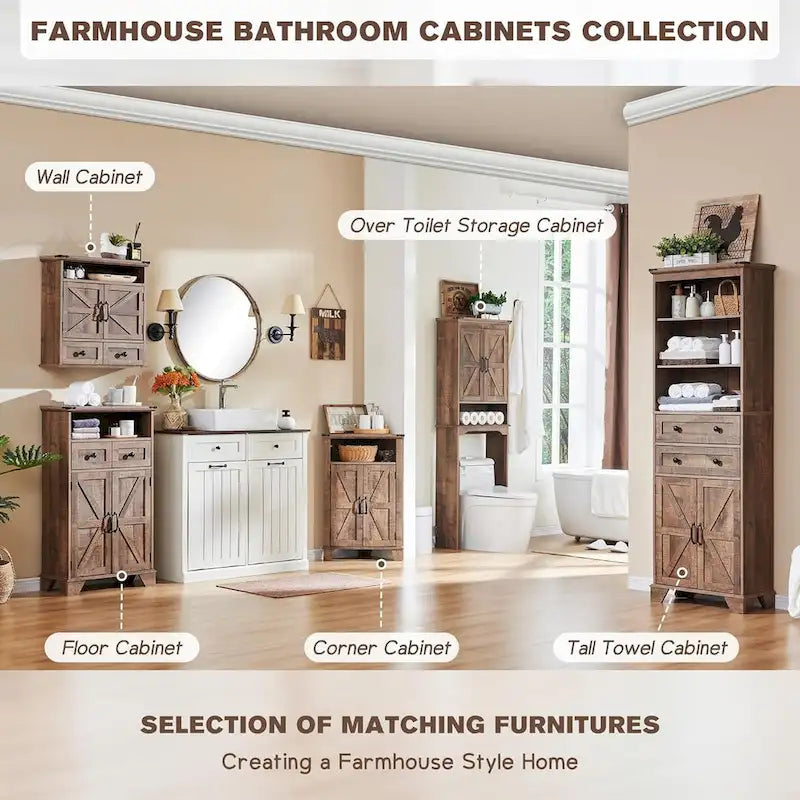 Farmhouse Over The Toilet Storage Cabinet, 67  Tall Bathroom Cabinet