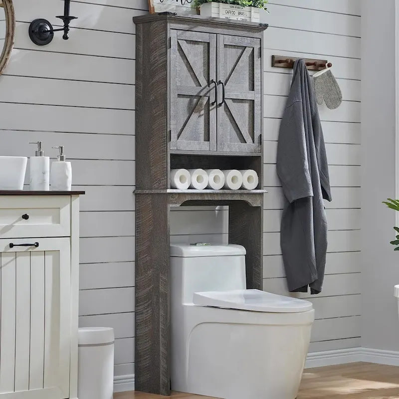 Farmhouse Over The Toilet Storage Cabinet, 67  Tall Bathroom Cabinet