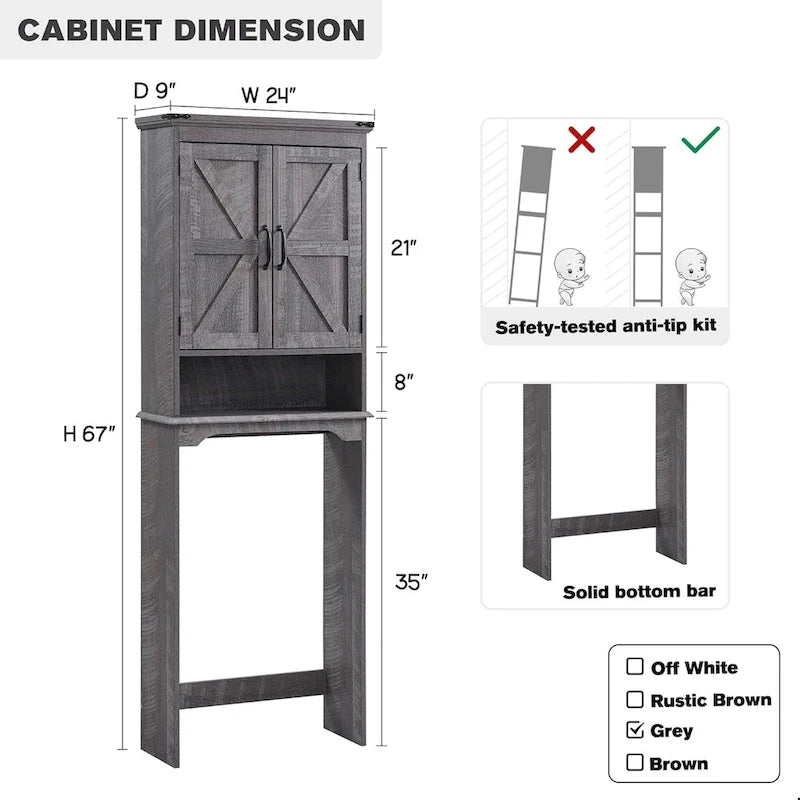 Farmhouse Over The Toilet Storage Cabinet, 67  Tall Bathroom Cabinet