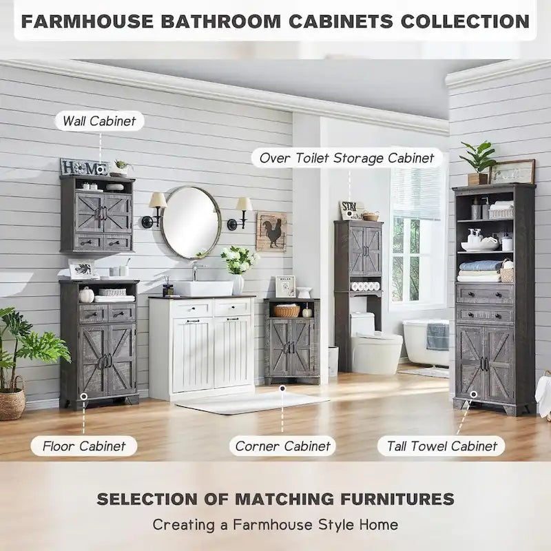 Farmhouse Over The Toilet Storage Cabinet, 67  Tall Bathroom Cabinet