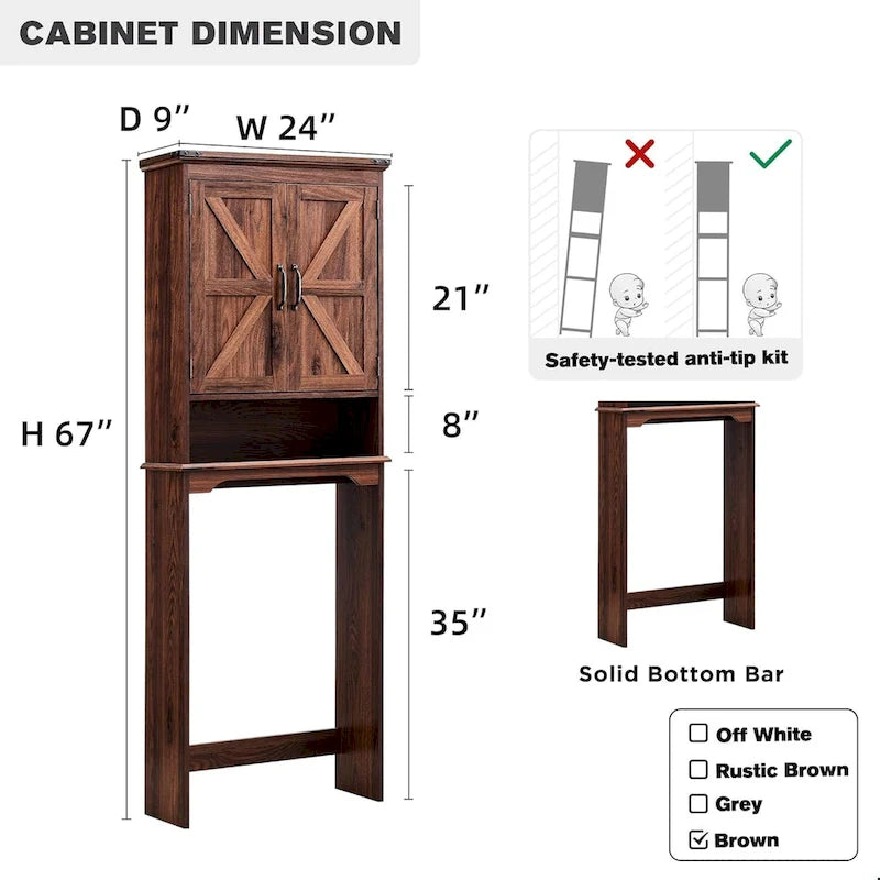 Farmhouse Over The Toilet Storage Cabinet, 67  Tall Bathroom Cabinet