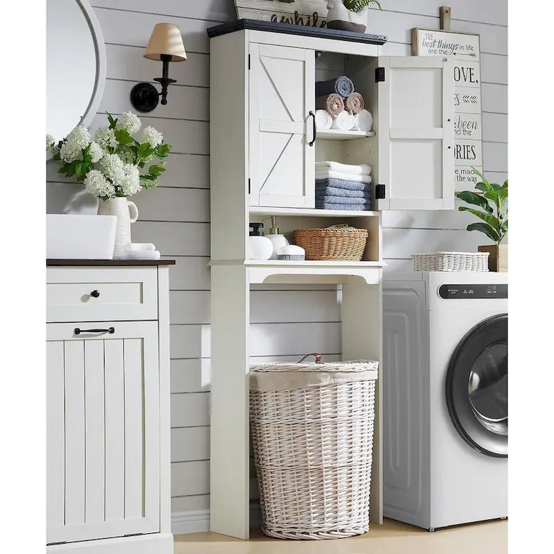 Farmhouse Over The Toilet Storage Cabinet, 67  Tall Bathroom Cabinet