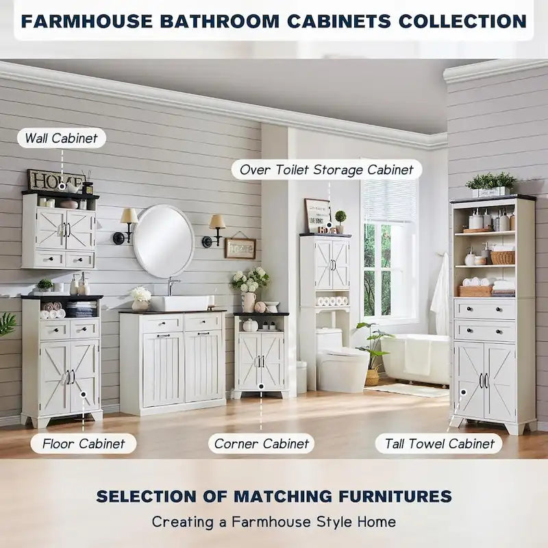 Farmhouse Over The Toilet Storage Cabinet, 67  Tall Bathroom Cabinet