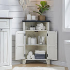Farmhouse Corner Bathroom Cabinet, Small Corner Cabinet with Barn Door - N/A