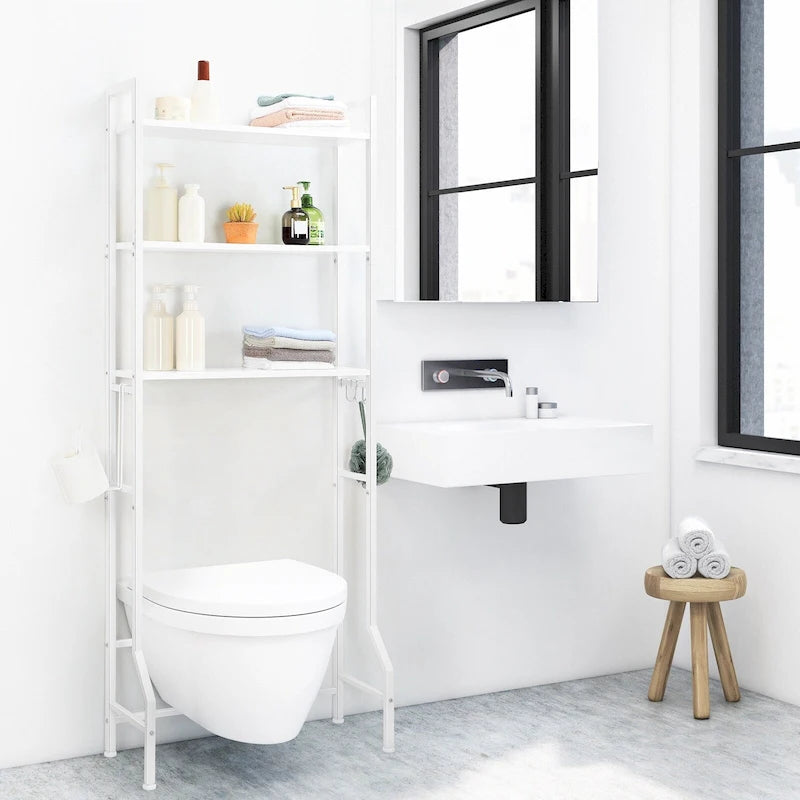 3 Tier Above Toilet Storage Rack for Bathroom with Metal Frame and Hooks