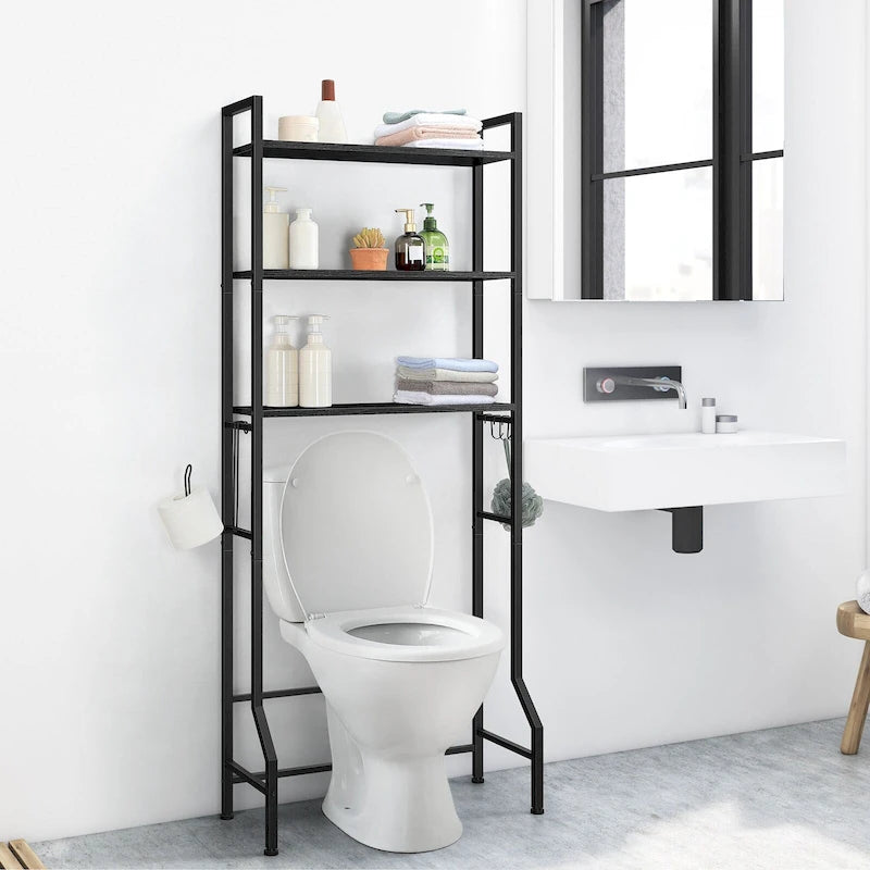 3 Tier Above Toilet Storage Rack for Bathroom with Metal Frame and Hooks
