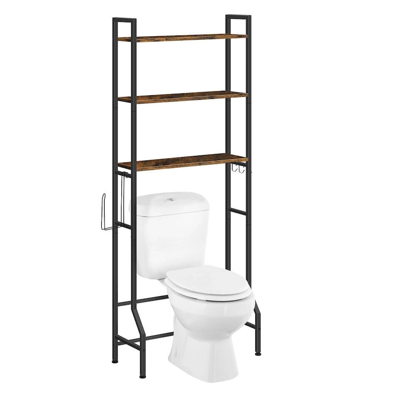 3 Tier Above Toilet Storage Rack for Bathroom with Metal Frame and Hooks