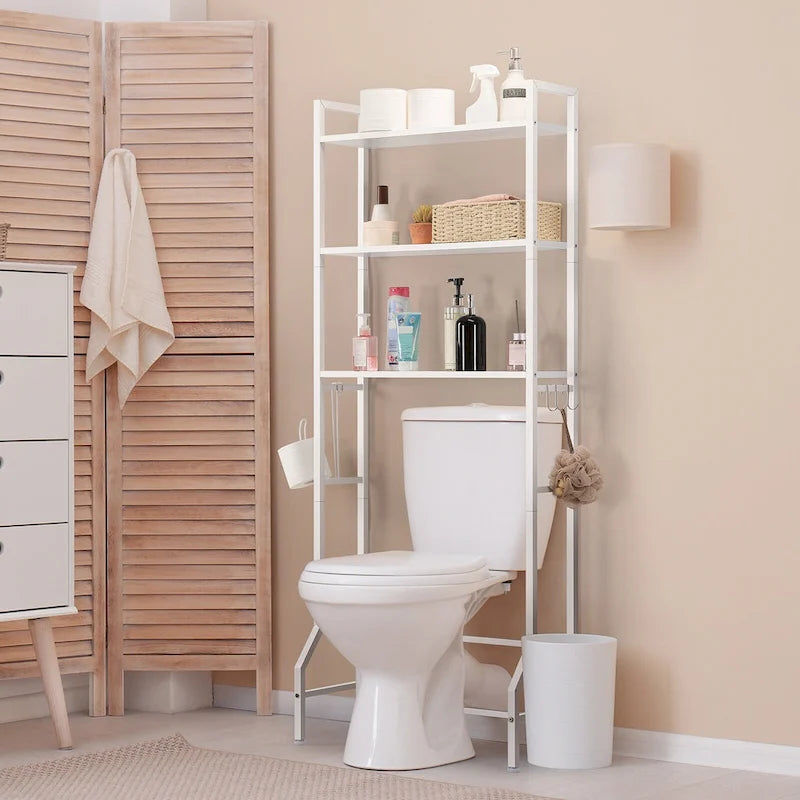 3 Tier Above Toilet Storage Rack for Bathroom with Metal Frame and Hooks