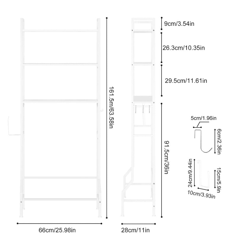 3 Tier Above Toilet Storage Rack for Bathroom with Metal Frame and Hooks