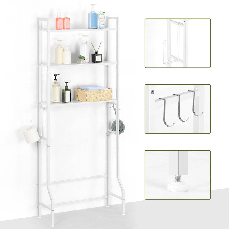 3 Tier Above Toilet Storage Rack for Bathroom with Metal Frame and Hooks