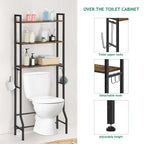3 Tier Above Toilet Storage Rack for Bathroom with Metal Frame and Hooks