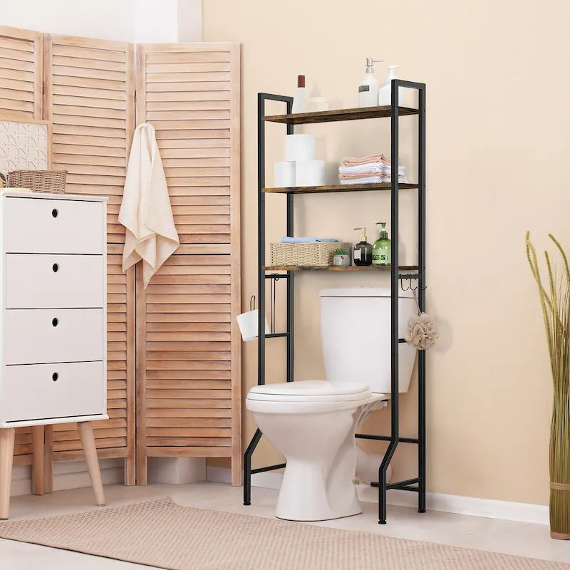 3 Tier Above Toilet Storage Rack for Bathroom with Metal Frame and Hooks