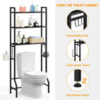 3 Tier Above Toilet Storage Rack for Bathroom with Metal Frame and Hooks