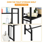 3 Tier Above Toilet Storage Rack for Bathroom with Metal Frame and Hooks