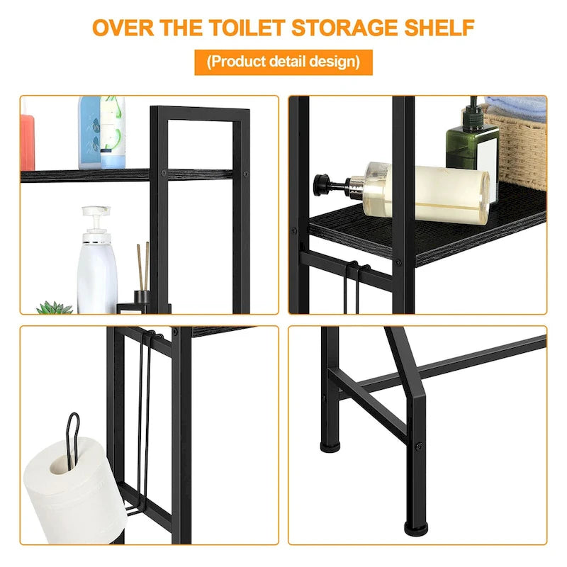 3 Tier Above Toilet Storage Rack for Bathroom with Metal Frame and Hooks