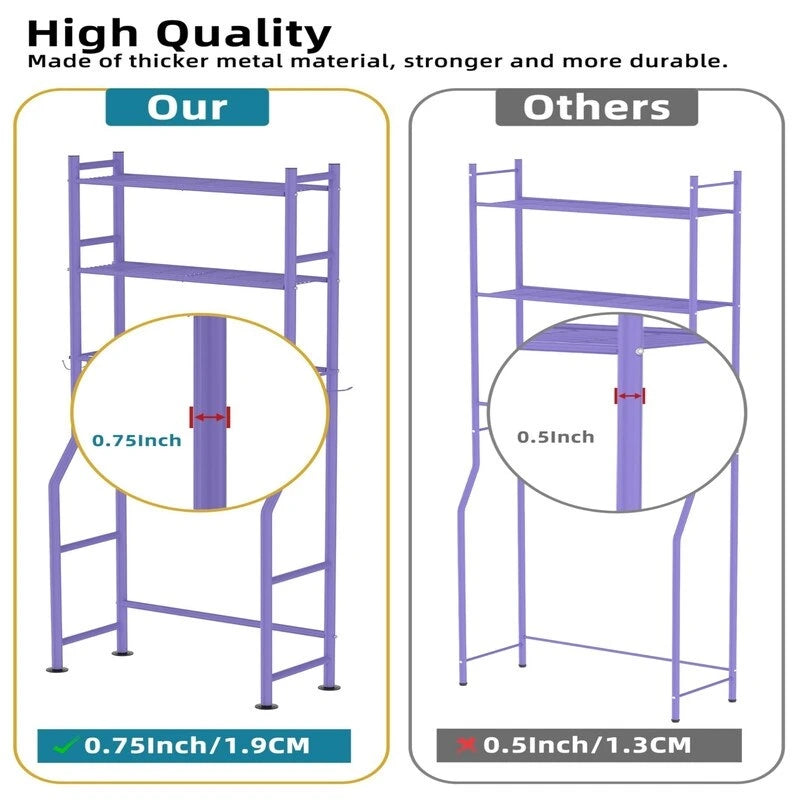 3-Tier Over The Toilet Storage, Freestanding Metal Bathroom Shelves with 4 Hooks, Over Toilet Storage Shelf with Paper Holder