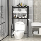 3-Tier Over The Toilet Storage, Freestanding Metal Bathroom Shelves with 4 Hooks, Over Toilet Storage Shelf with Paper Holder