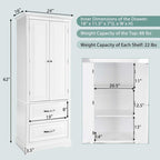 Costway 62  Tall Bathroom Freestanding Floor Storage Cabinet with 2 - 24  x 16  x 62  (L x W x H)