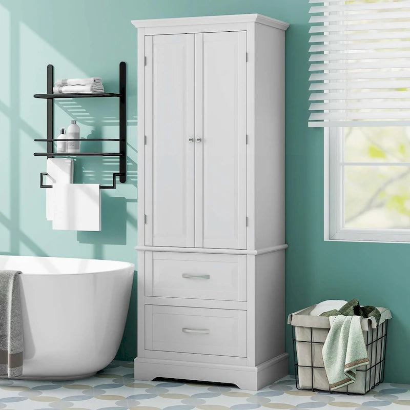 Costway 62  Tall Bathroom Freestanding Floor Storage Cabinet with 2 - 24  x 16  x 62  (L x W x H)