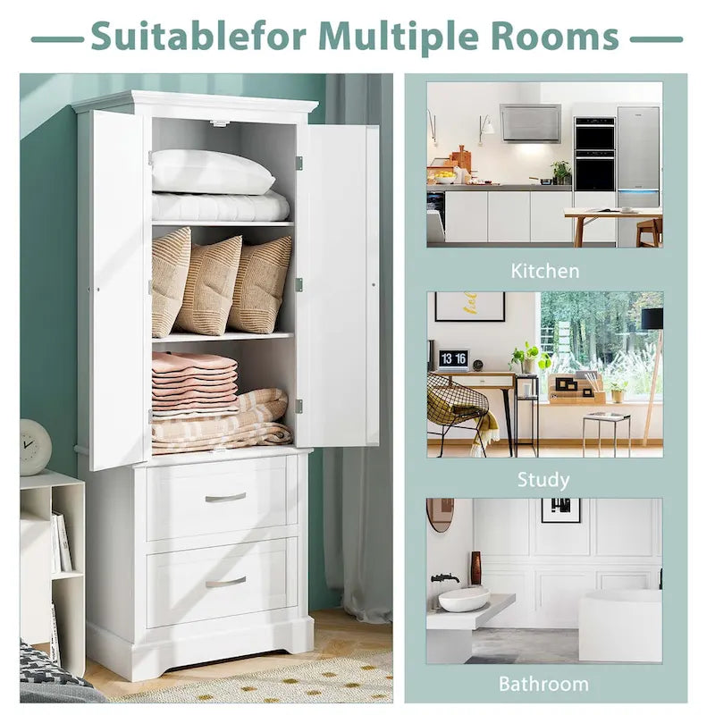 Costway 62  Tall Bathroom Freestanding Floor Storage Cabinet with 2 - 24  x 16  x 62  (L x W x H)