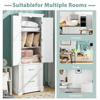 Costway 62  Tall Bathroom Freestanding Floor Storage Cabinet with 2 - 24  x 16  x 62  (L x W x H)