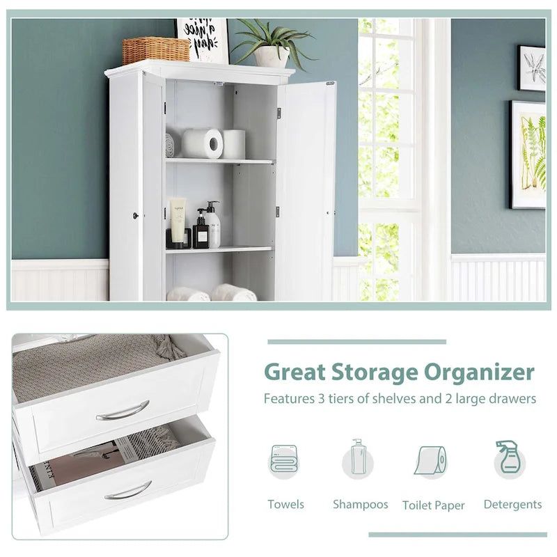 Costway 62  Tall Bathroom Freestanding Floor Storage Cabinet with 2 - 24  x 16  x 62  (L x W x H)