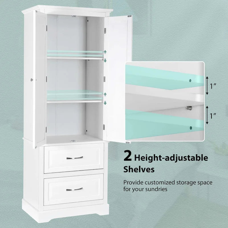 Costway 62  Tall Bathroom Freestanding Floor Storage Cabinet with 2 - 24  x 16  x 62  (L x W x H)