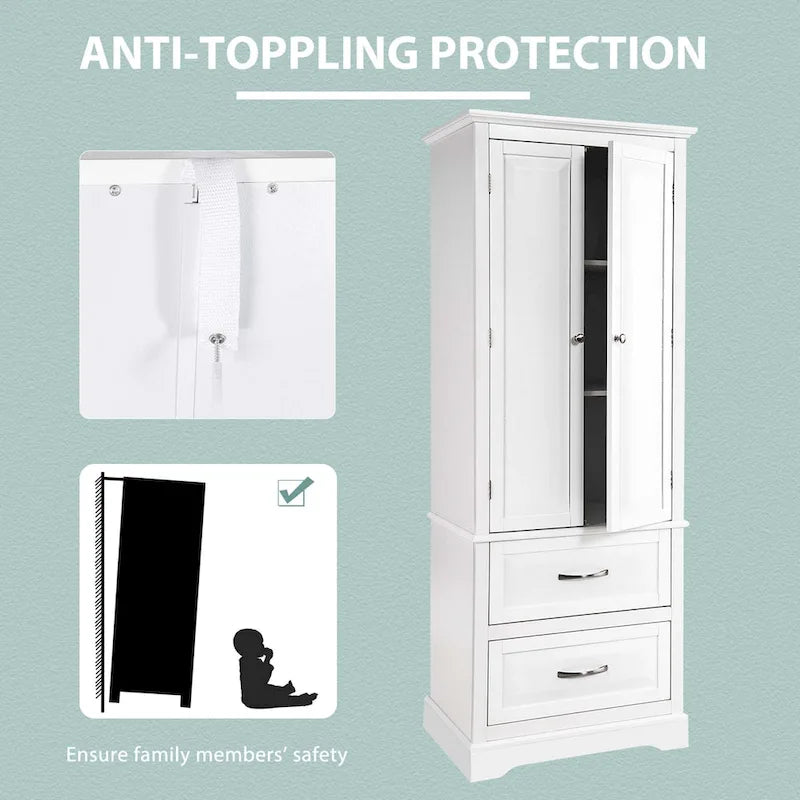 Costway 62  Tall Bathroom Freestanding Floor Storage Cabinet with 2 - 24  x 16  x 62  (L x W x H)