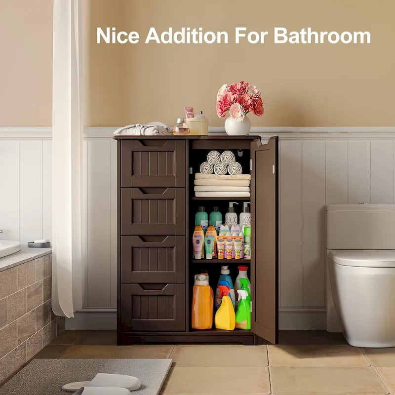 33  Kitchen Pantry Storage Cabinet , Freestanding Wooden Bathroom Storage Cabinet with 4 Drawers for Kitchen and Dining Room