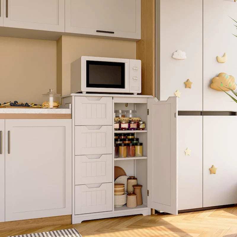 33  Kitchen Pantry Storage Cabinet , Freestanding Wooden Bathroom Storage Cabinet with 4 Drawers for Kitchen and Dining Room