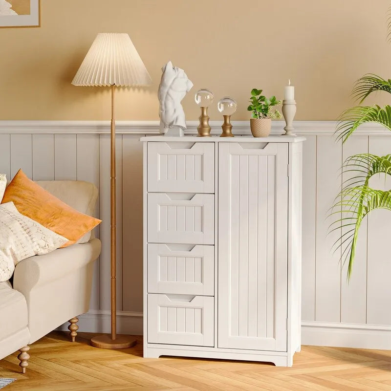 33  Kitchen Pantry Storage Cabinet , Freestanding Wooden Bathroom Storage Cabinet with 4 Drawers for Kitchen and Dining Room