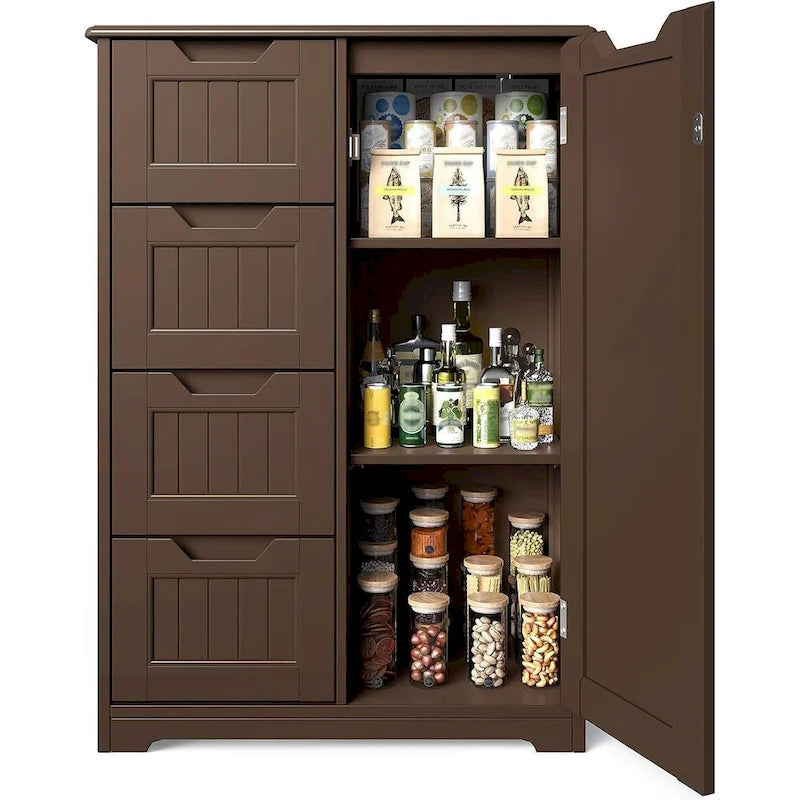 33  Kitchen Pantry Storage Cabinet , Freestanding Wooden Bathroom Storage Cabinet with 4 Drawers for Kitchen and Dining Room