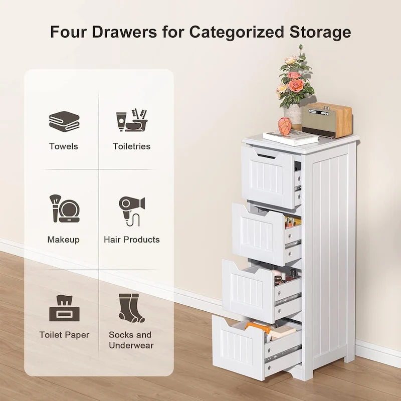 33  Kitchen Pantry Storage Cabinet , Freestanding Wooden Bathroom Storage Cabinet with 4 Drawers for Kitchen and Dining Room