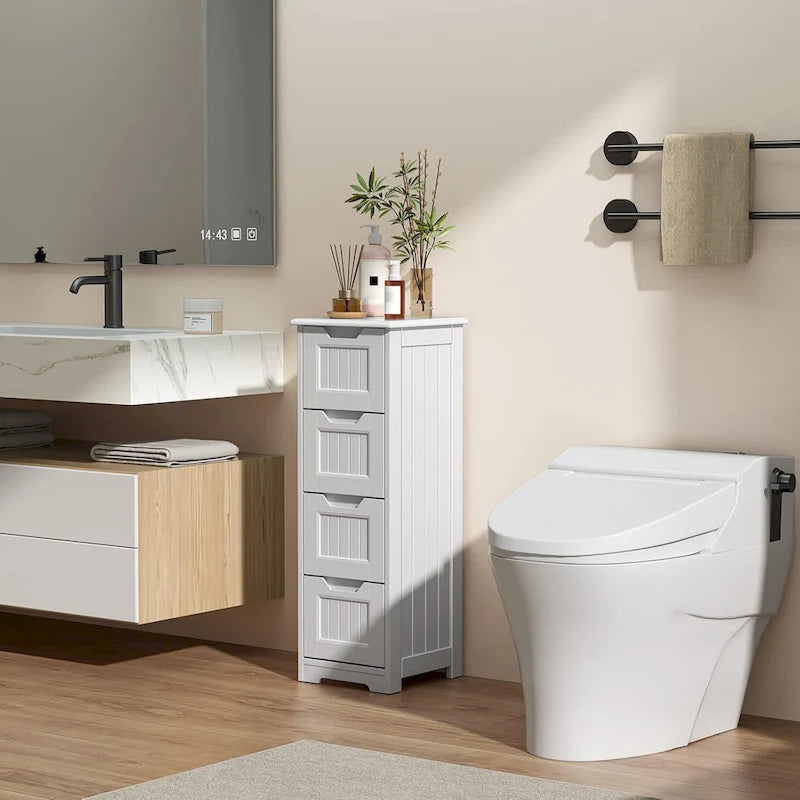 33  Kitchen Pantry Storage Cabinet , Freestanding Wooden Bathroom Storage Cabinet with 4 Drawers for Kitchen and Dining Room